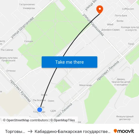 Торговый Центр Нальчик to Кабардино-Балкарская государственная сельскохозяйственная академия имени В.М. Кокова. map