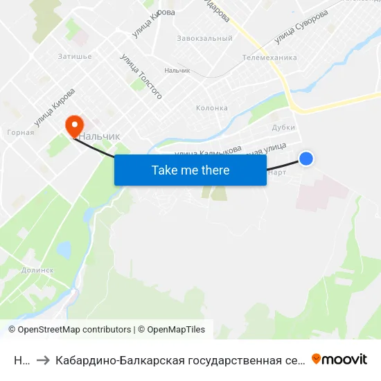 Нарт-3 to Кабардино-Балкарская государственная сельскохозяйственная академия имени В.М. Кокова. map