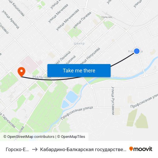Горско-Еврейская Община to Кабардино-Балкарская государственная сельскохозяйственная академия имени В.М. Кокова. map