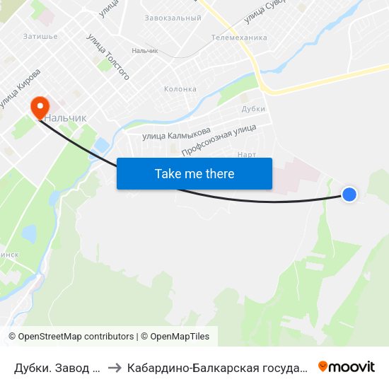 Дубки. Завод Полупроводниковых Приборов to Кабардино-Балкарская государственная сельскохозяйственная академия имени В.М. Кокова. map