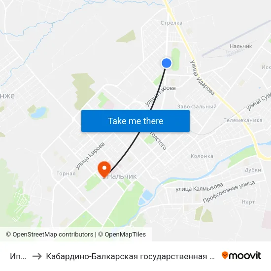 Ипподром to Кабардино-Балкарская государственная сельскохозяйственная академия имени В.М. Кокова. map
