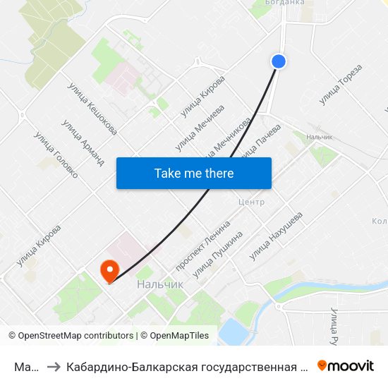 Машзавод to Кабардино-Балкарская государственная сельскохозяйственная академия имени В.М. Кокова. map