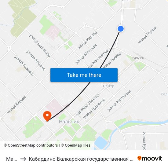 Машзавод to Кабардино-Балкарская государственная сельскохозяйственная академия имени В.М. Кокова. map