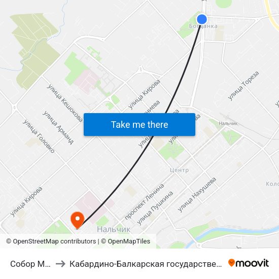 Собор Марии Магдалины to Кабардино-Балкарская государственная сельскохозяйственная академия имени В.М. Кокова. map