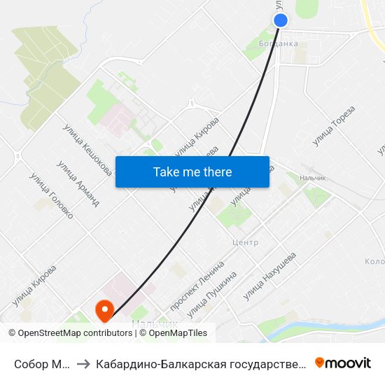 Собор Марии Магдалины to Кабардино-Балкарская государственная сельскохозяйственная академия имени В.М. Кокова. map