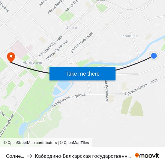 Солнечный Город to Кабардино-Балкарская государственная сельскохозяйственная академия имени В.М. Кокова. map
