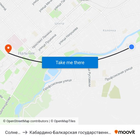 Солнечный Город to Кабардино-Балкарская государственная сельскохозяйственная академия имени В.М. Кокова. map
