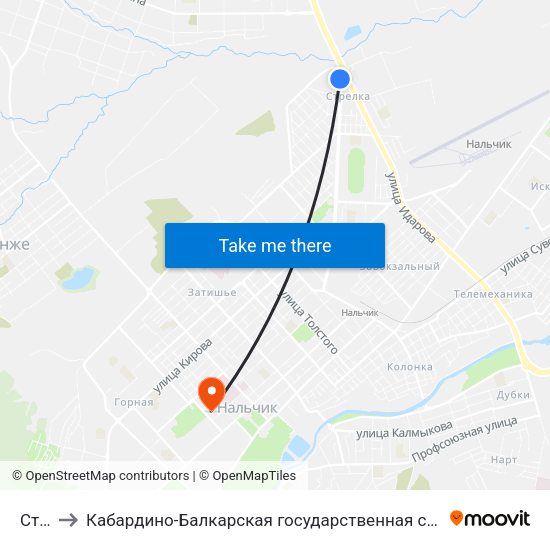 Стрелка to Кабардино-Балкарская государственная сельскохозяйственная академия имени В.М. Кокова. map
