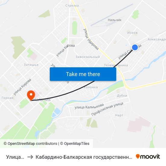Улица Бесланеева to Кабардино-Балкарская государственная сельскохозяйственная академия имени В.М. Кокова. map