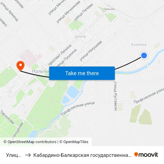 Улица Королёва to Кабардино-Балкарская государственная сельскохозяйственная академия имени В.М. Кокова. map
