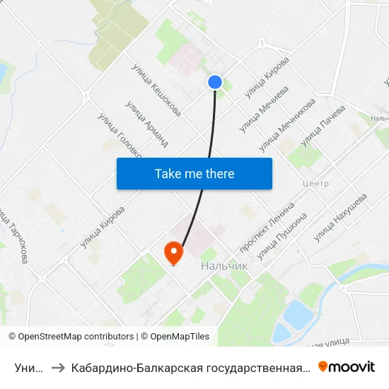 Университет to Кабардино-Балкарская государственная сельскохозяйственная академия имени В.М. Кокова. map