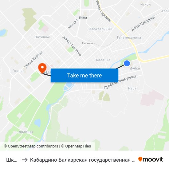 Школа №27 to Кабардино-Балкарская государственная сельскохозяйственная академия имени В.М. Кокова. map
