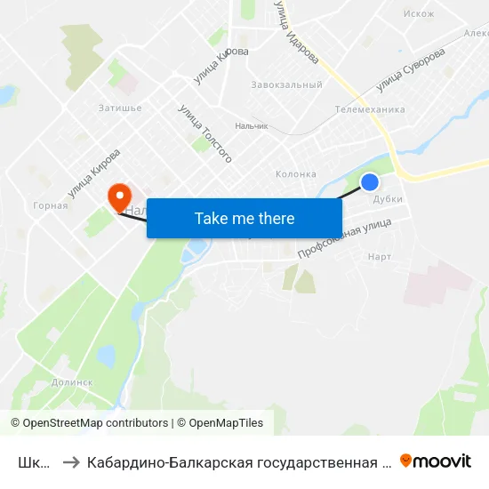 Школа №27 to Кабардино-Балкарская государственная сельскохозяйственная академия имени В.М. Кокова. map