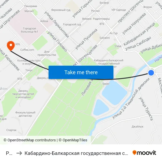 Ридада to Кабардино-Балкарская государственная сельскохозяйственная академия имени В.М. Кокова. map