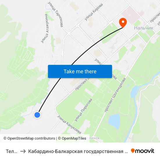 Телевышка to Кабардино-Балкарская государственная сельскохозяйственная академия имени В.М. Кокова. map