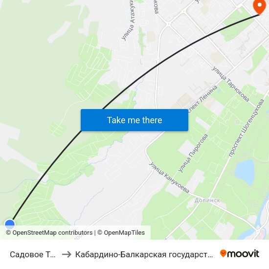 Садовое Товарищество Эльбрус to Кабардино-Балкарская государственная сельскохозяйственная академия имени В.М. Кокова. map