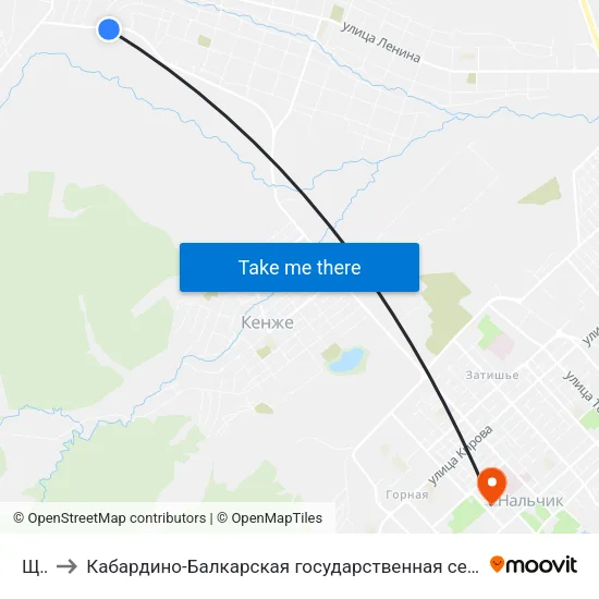 Щтауч to Кабардино-Балкарская государственная сельскохозяйственная академия имени В.М. Кокова. map