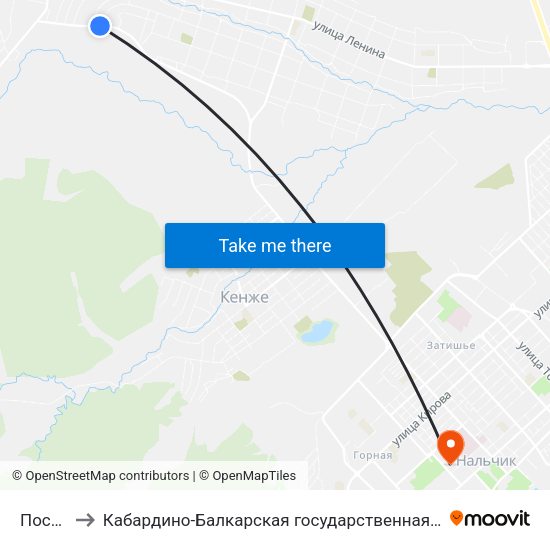 Посёлок Мир to Кабардино-Балкарская государственная сельскохозяйственная академия имени В.М. Кокова. map