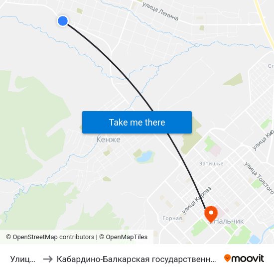 Улица Шокарова to Кабардино-Балкарская государственная сельскохозяйственная академия имени В.М. Кокова. map