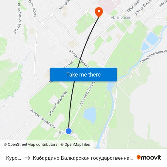 Курортный Зал to Кабардино-Балкарская государственная сельскохозяйственная академия имени В.М. Кокова. map