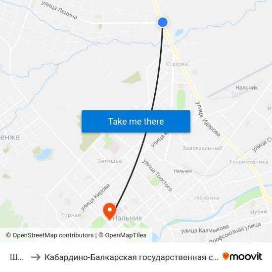 Шалушка to Кабардино-Балкарская государственная сельскохозяйственная академия имени В.М. Кокова. map