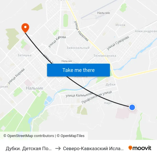 Дубки. Детская Поликлиника №2 to Северо-Кавказский Исламский Университет map