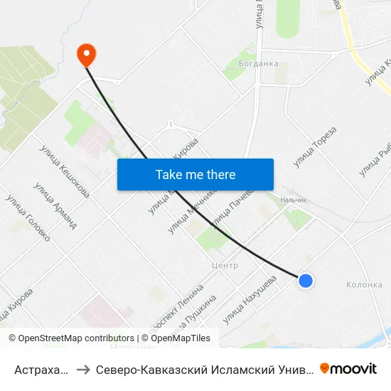 Астраханка to Северо-Кавказский Исламский Университет map