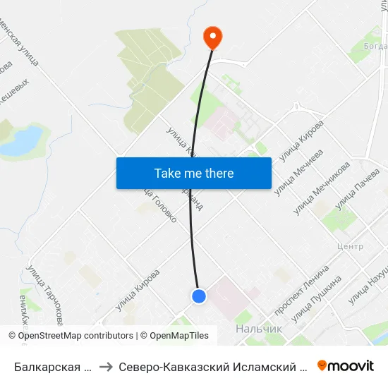 Балкарская Улица to Северо-Кавказский Исламский Университет map