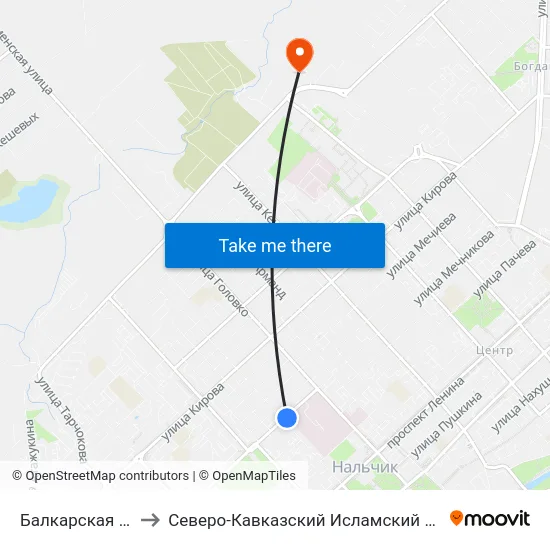 Балкарская Улица to Северо-Кавказский Исламский Университет map