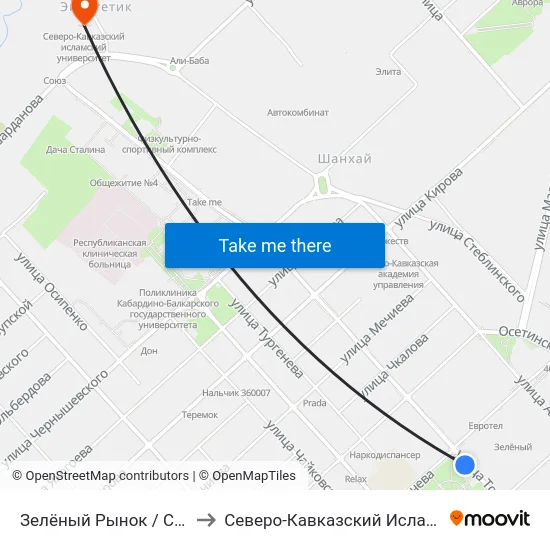 Зелёный Рынок / Сквер 400-Летия to Северо-Кавказский Исламский Университет map