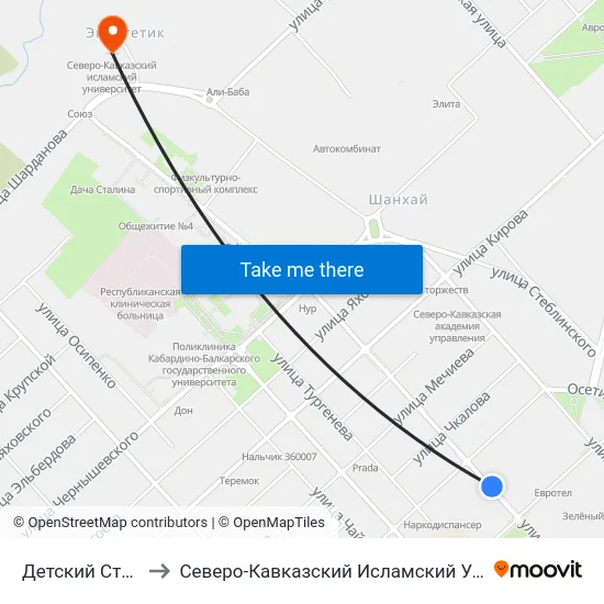 Детский Стадион to Северо-Кавказский Исламский Университет map