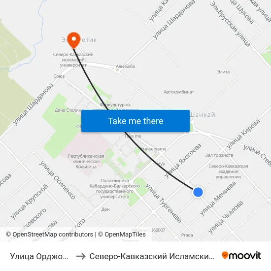 Улица Орджоникидзе to Северо-Кавказский Исламский Университет map