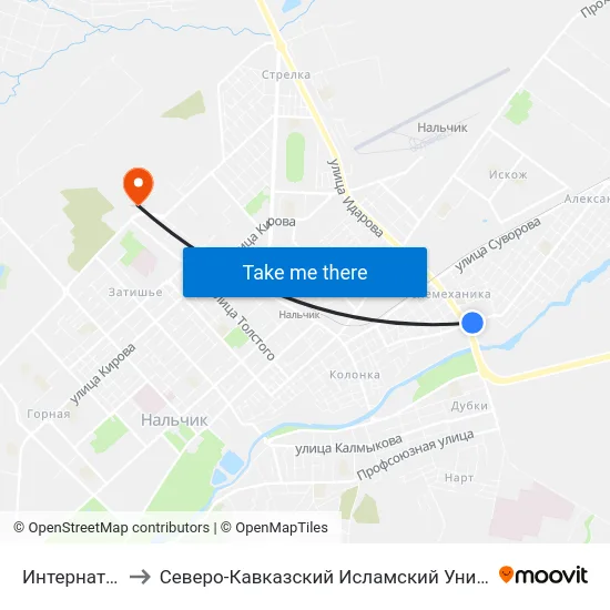 Интернат №3 to Северо-Кавказский Исламский Университет map