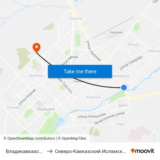 Владикавказский Мост to Северо-Кавказский Исламский Университет map