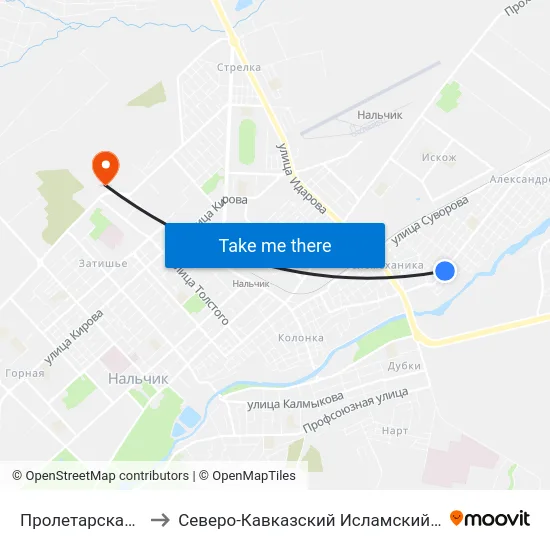 Пролетарская Улица to Северо-Кавказский Исламский Университет map