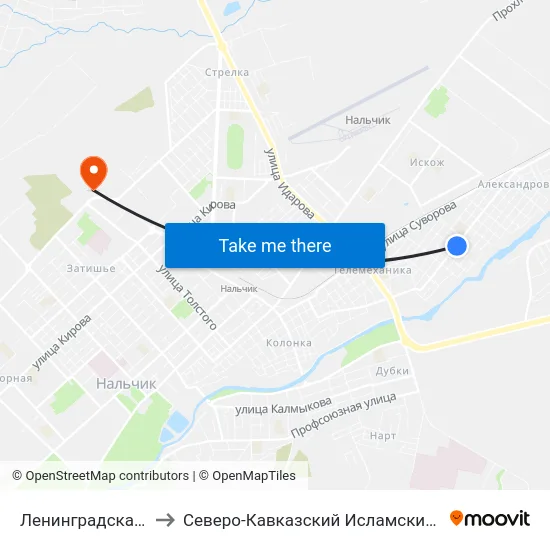 Ленинградская Улица to Северо-Кавказский Исламский Университет map