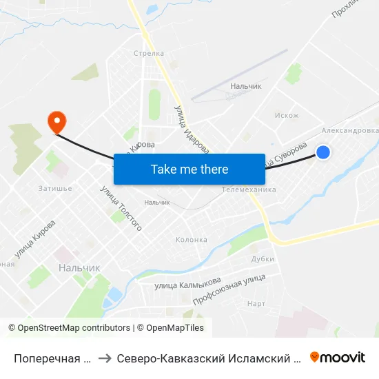 Поперечная Улица to Северо-Кавказский Исламский Университет map
