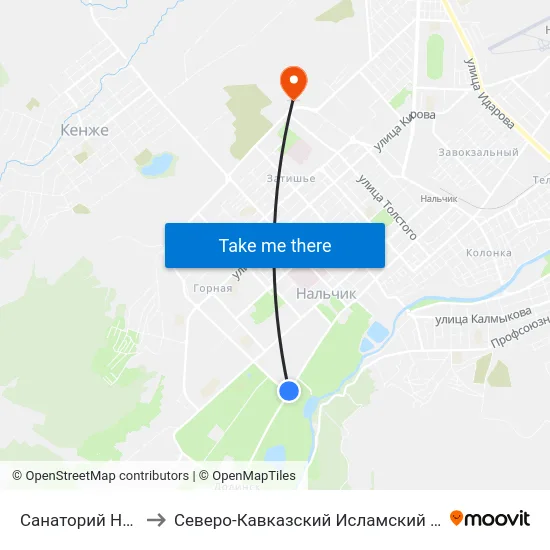Санаторий Нальчик to Северо-Кавказский Исламский Университет map