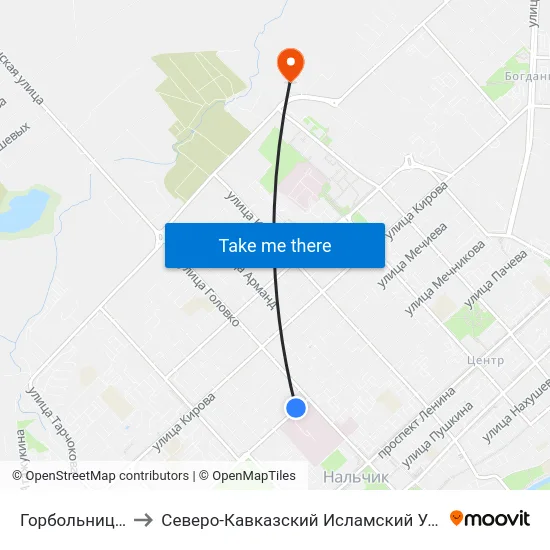 Горбольница №1 to Северо-Кавказский Исламский Университет map