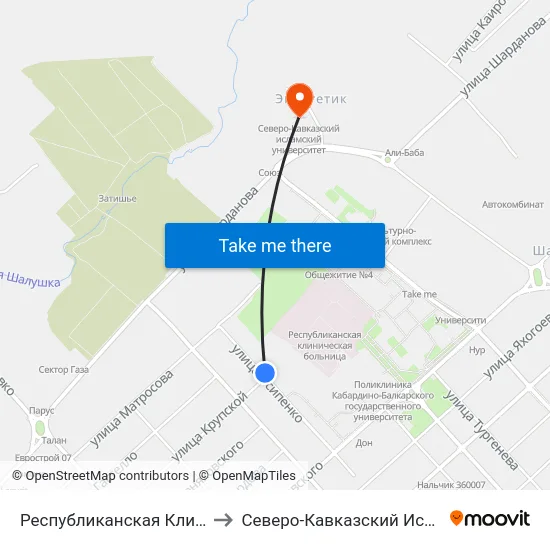 Республиканская Клиническая Больница to Северо-Кавказский Исламский Университет map