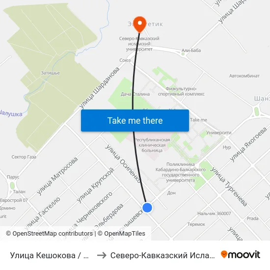 Улица Кешокова / Чернышевского to Северо-Кавказский Исламский Университет map