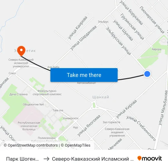 Парк Шогенцукова to Северо-Кавказский Исламский Университет map