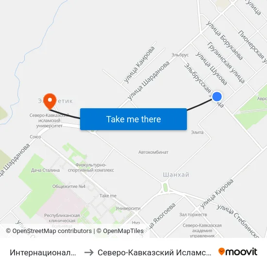 Интернациональная Улица to Северо-Кавказский Исламский Университет map