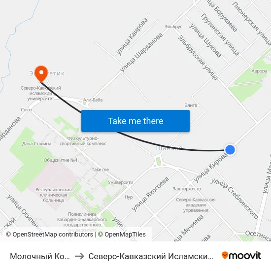 Молочный Комбинат to Северо-Кавказский Исламский Университет map