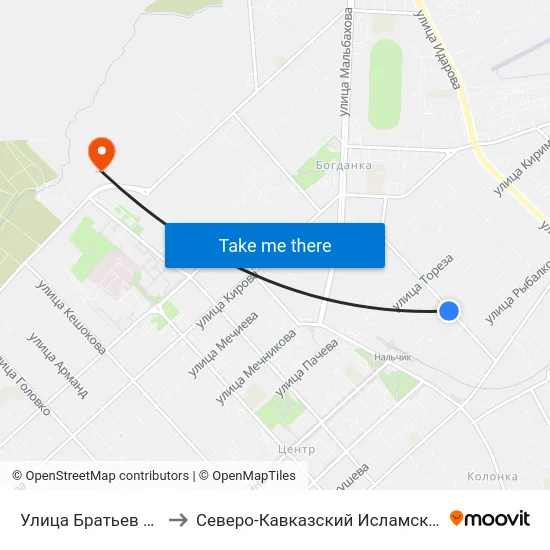 Улица Братьев Кушховых to Северо-Кавказский Исламский Университет map