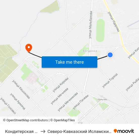 Кондитерская Фабрика to Северо-Кавказский Исламский Университет map