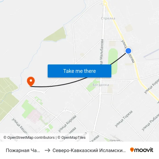 Пожарная Часть №19 to Северо-Кавказский Исламский Университет map