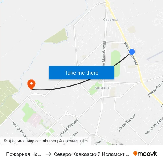 Пожарная Часть №19 to Северо-Кавказский Исламский Университет map