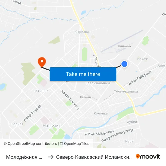 Молодёжная Площадь to Северо-Кавказский Исламский Университет map