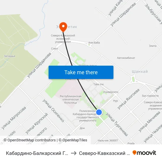 Кабардино-Балкарский Государственный Университет to Северо-Кавказский Исламский Университет map